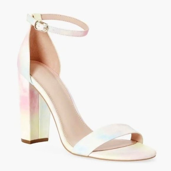 NIB JUSTFAB LORELAI PASTEL TIE DYE BLOCK HEELED SANDAL (8.5 & 9) - Picture 1 of 10